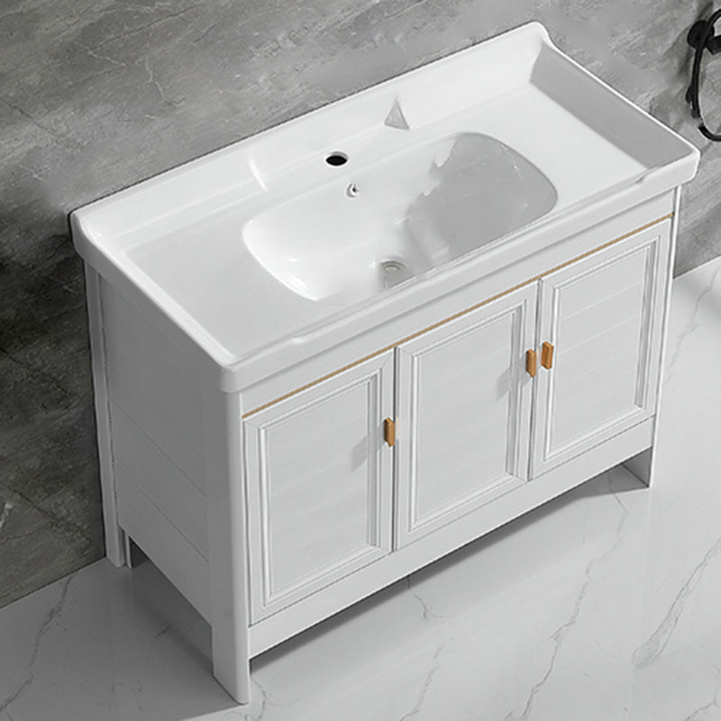 Metal Frame Vanity White 2 Doors Rectangular Single Sink Freestanding Bathroom Vanity Bathroom Vanity Clearhalo 'Bathroom Remodel & Bathroom Fixtures' 'Bathroom Vanities' 'bathroom_vanities' 'Home Improvement' 'home_improvement' 'home_improvement_bathroom_vanities' 7160617