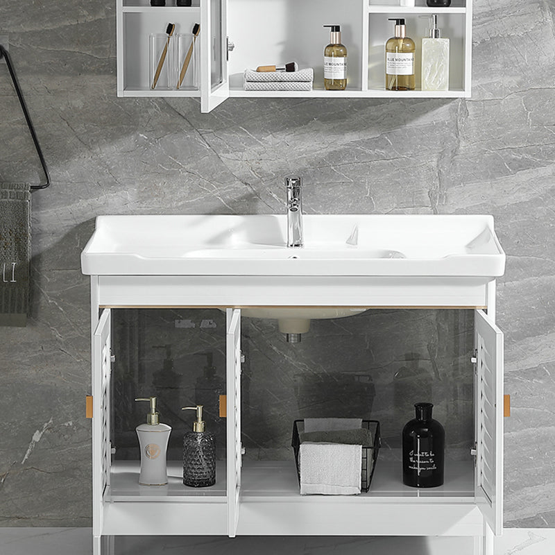 Metal Frame Vanity White 2 Doors Rectangular Single Sink Freestanding Bathroom Vanity Clearhalo 'Bathroom Remodel & Bathroom Fixtures' 'Bathroom Vanities' 'bathroom_vanities' 'Home Improvement' 'home_improvement' 'home_improvement_bathroom_vanities' 7160618