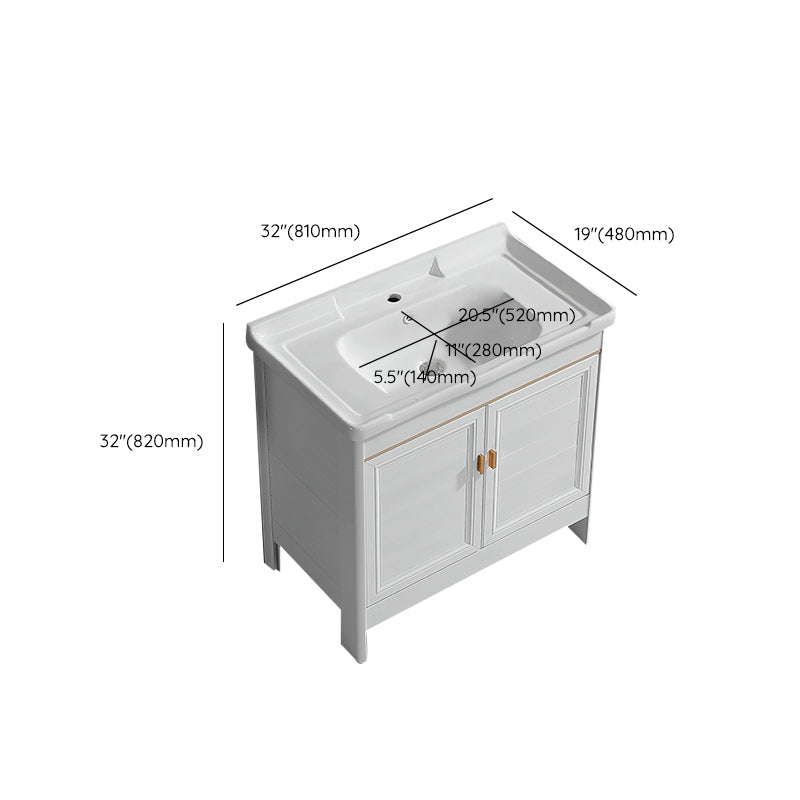 Metal Frame Vanity White 2 Doors Rectangular Single Sink Freestanding Bathroom Vanity Clearhalo 'Bathroom Remodel & Bathroom Fixtures' 'Bathroom Vanities' 'bathroom_vanities' 'Home Improvement' 'home_improvement' 'home_improvement_bathroom_vanities' 7160628