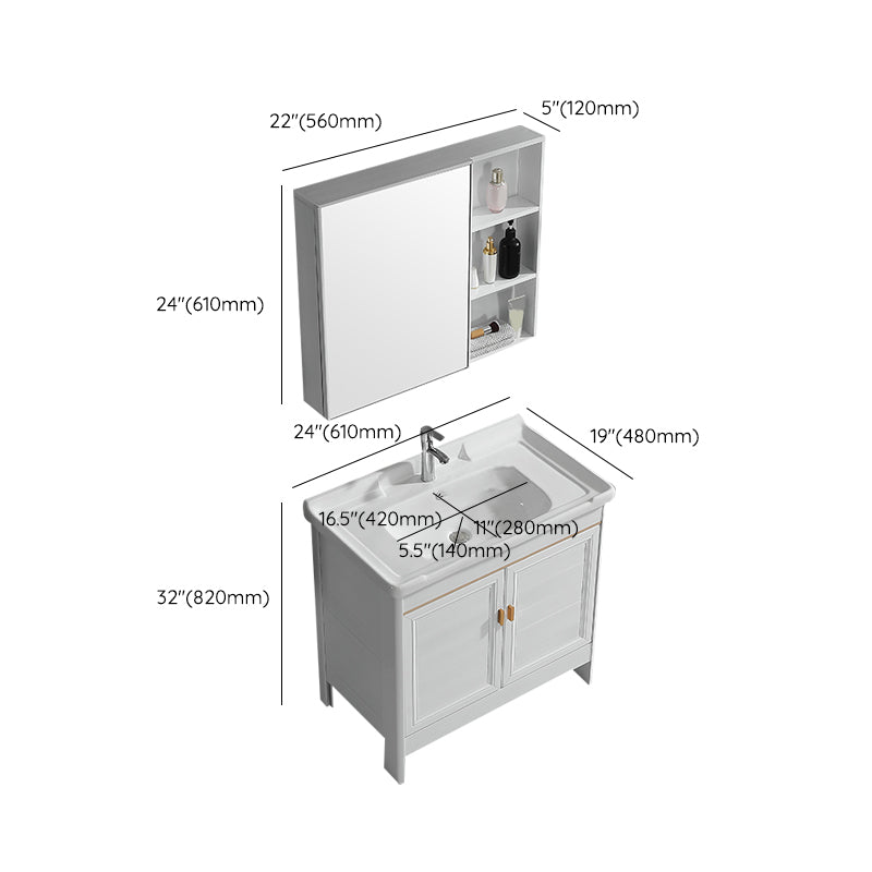Metal Frame Vanity White 2 Doors Rectangular Single Sink Freestanding Bathroom Vanity Clearhalo 'Bathroom Remodel & Bathroom Fixtures' 'Bathroom Vanities' 'bathroom_vanities' 'Home Improvement' 'home_improvement' 'home_improvement_bathroom_vanities' 7160638
