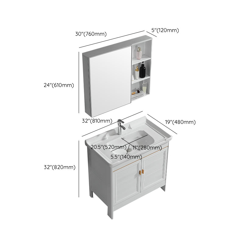 Metal Frame Vanity White 2 Doors Rectangular Single Sink Freestanding Bathroom Vanity Clearhalo 'Bathroom Remodel & Bathroom Fixtures' 'Bathroom Vanities' 'bathroom_vanities' 'Home Improvement' 'home_improvement' 'home_improvement_bathroom_vanities' 7160640