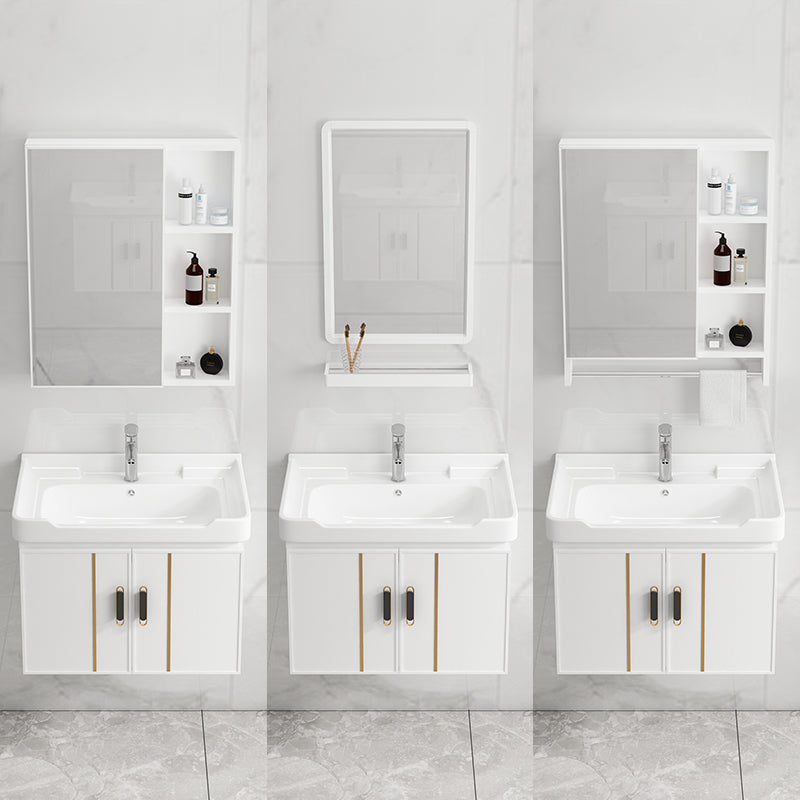 Vanity Sink White Wall Mounted Drawers Doors Faucet Ceramic Sink Vanity with Mirror Clearhalo 'Bathroom Remodel & Bathroom Fixtures' 'Bathroom Vanities' 'bathroom_vanities' 'Home Improvement' 'home_improvement' 'home_improvement_bathroom_vanities' 7160649