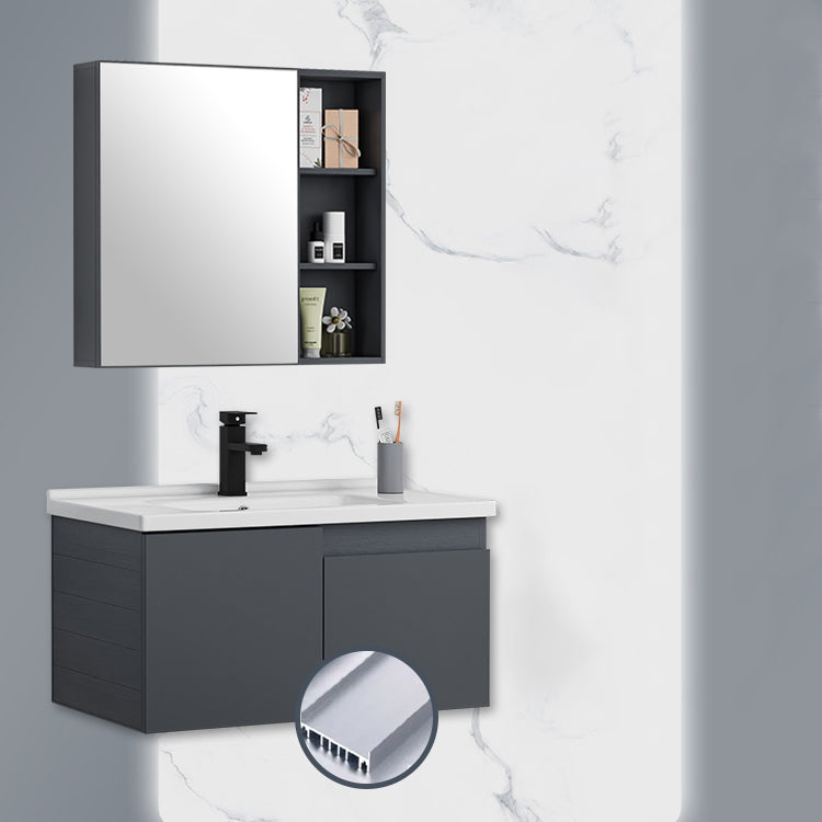 Grey Bath Vanity Wall Mount Rectangular Single Sink Mirror Metal Frame Vanity with Doors Clearhalo 'Bathroom Remodel & Bathroom Fixtures' 'Bathroom Vanities' 'bathroom_vanities' 'Home Improvement' 'home_improvement' 'home_improvement_bathroom_vanities' 7160732