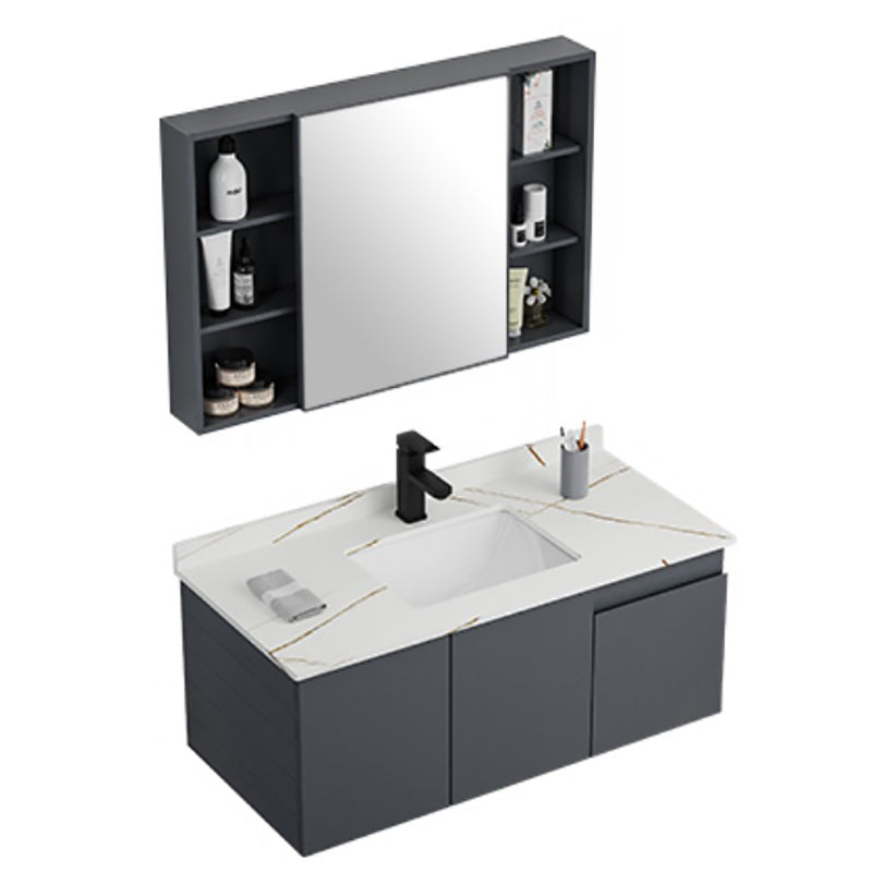 Grey Bath Vanity Wall Mount Rectangular Single Sink Mirror Metal Frame Vanity with Doors Clearhalo 'Bathroom Remodel & Bathroom Fixtures' 'Bathroom Vanities' 'bathroom_vanities' 'Home Improvement' 'home_improvement' 'home_improvement_bathroom_vanities' 7160738