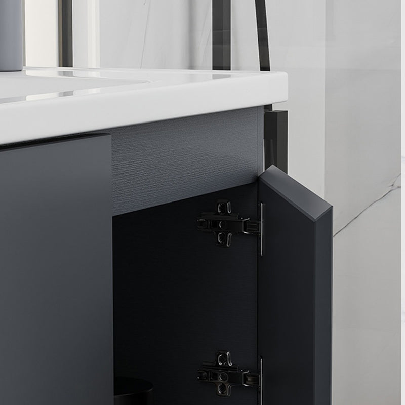 Grey Bath Vanity Wall Mount Rectangular Single Sink Mirror Metal Frame Vanity with Doors Clearhalo 'Bathroom Remodel & Bathroom Fixtures' 'Bathroom Vanities' 'bathroom_vanities' 'Home Improvement' 'home_improvement' 'home_improvement_bathroom_vanities' 7160740
