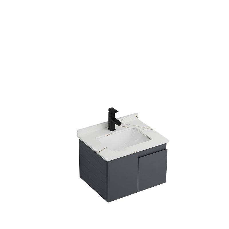 Grey Bath Vanity Wall Mount Rectangular Single Sink Mirror Metal Frame Vanity with Doors Vanity & Faucet 28"L x 19"W x 17"H Stone Clearhalo 'Bathroom Remodel & Bathroom Fixtures' 'Bathroom Vanities' 'bathroom_vanities' 'Home Improvement' 'home_improvement' 'home_improvement_bathroom_vanities' 7160747