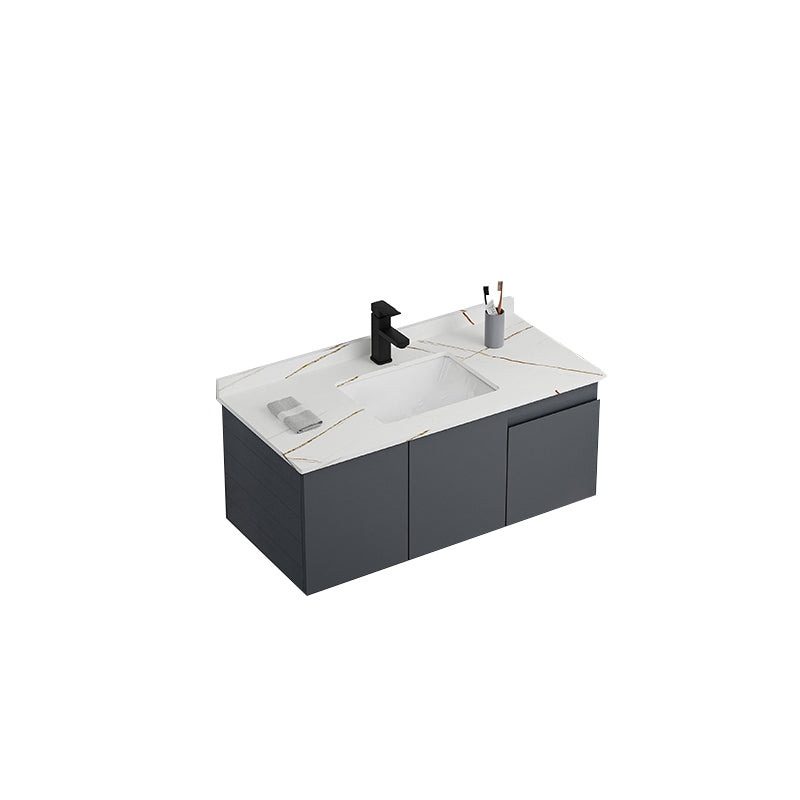 Grey Bath Vanity Wall Mount Rectangular Single Sink Mirror Metal Frame Vanity with Doors Vanity & Faucet 36"L x 19"W x 17"H Stone Clearhalo 'Bathroom Remodel & Bathroom Fixtures' 'Bathroom Vanities' 'bathroom_vanities' 'Home Improvement' 'home_improvement' 'home_improvement_bathroom_vanities' 7160752