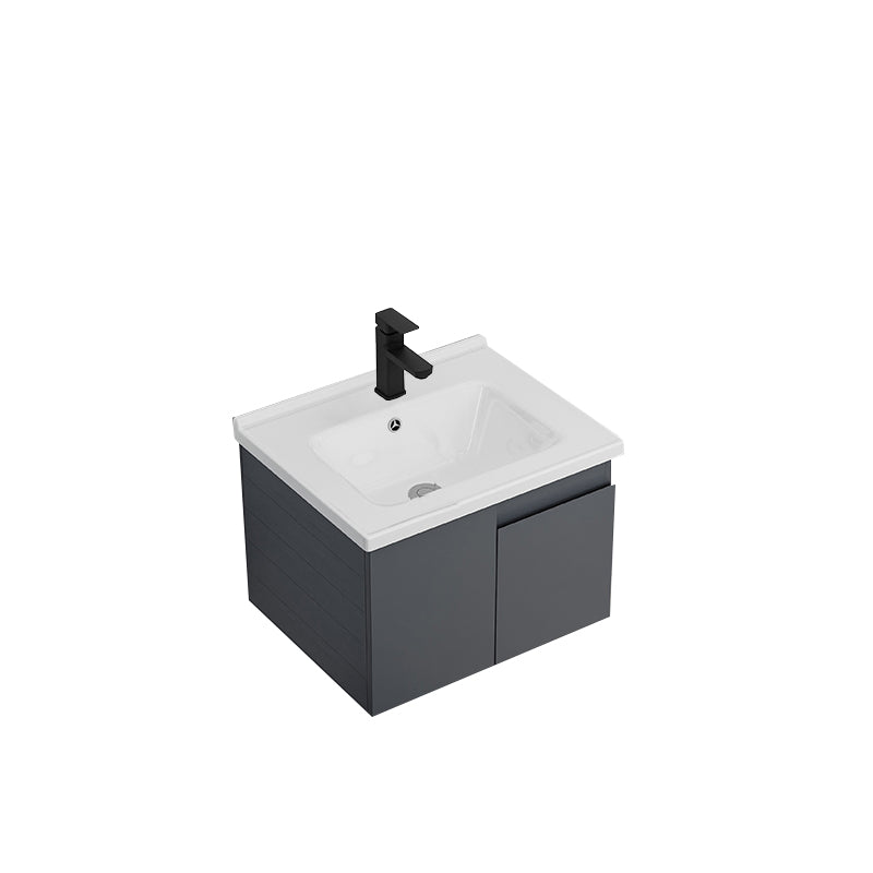 Grey Bath Vanity Wall Mount Rectangular Single Sink Mirror Metal Frame Vanity with Doors Vanity & Faucet 24"L x 16"W x 17"H Ceramic Clearhalo 'Bathroom Remodel & Bathroom Fixtures' 'Bathroom Vanities' 'bathroom_vanities' 'Home Improvement' 'home_improvement' 'home_improvement_bathroom_vanities' 7160756