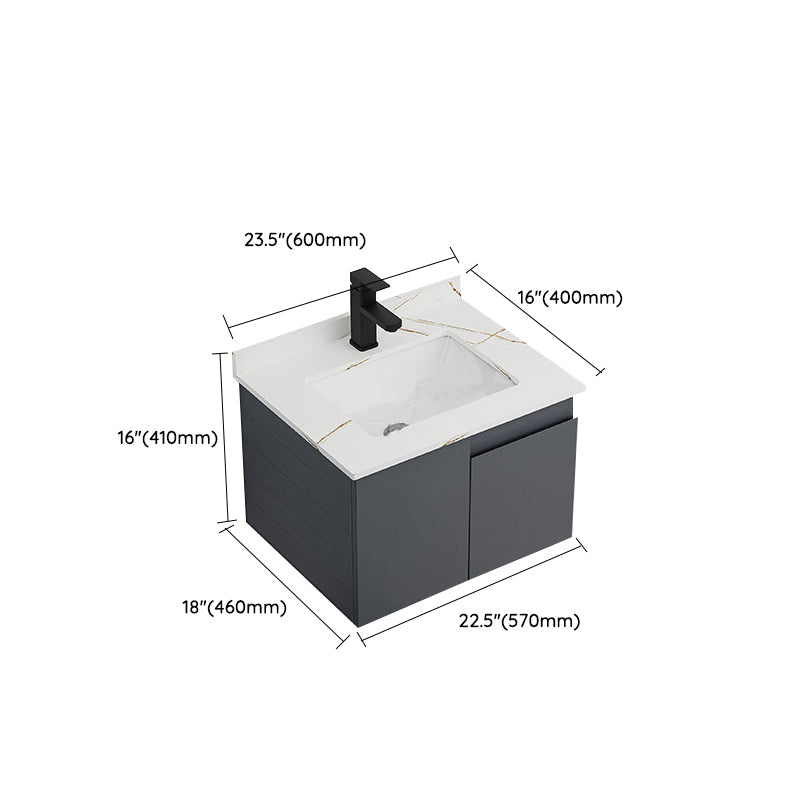 Grey Bath Vanity Wall Mount Rectangular Single Sink Mirror Metal Frame Vanity with Doors Clearhalo 'Bathroom Remodel & Bathroom Fixtures' 'Bathroom Vanities' 'bathroom_vanities' 'Home Improvement' 'home_improvement' 'home_improvement_bathroom_vanities' 7160764