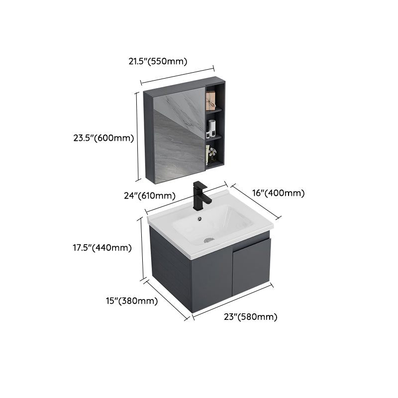 Grey Bath Vanity Wall Mount Rectangular Single Sink Mirror Metal Frame Vanity with Doors Clearhalo 'Bathroom Remodel & Bathroom Fixtures' 'Bathroom Vanities' 'bathroom_vanities' 'Home Improvement' 'home_improvement' 'home_improvement_bathroom_vanities' 7160775