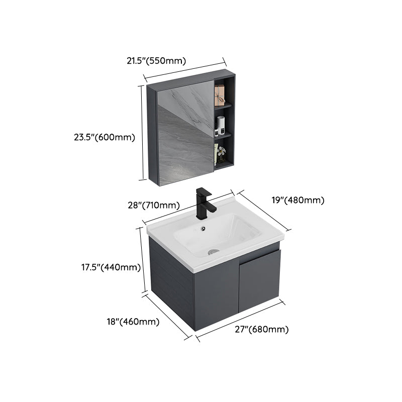 Grey Bath Vanity Wall Mount Rectangular Single Sink Mirror Metal Frame Vanity with Doors Clearhalo 'Bathroom Remodel & Bathroom Fixtures' 'Bathroom Vanities' 'bathroom_vanities' 'Home Improvement' 'home_improvement' 'home_improvement_bathroom_vanities' 7160777