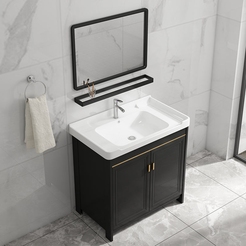 Free Standing Vanity Sink Ceramic Sink Drawers Faucet Vanity Set with Mirror Clearhalo 'Bathroom Remodel & Bathroom Fixtures' 'Bathroom Vanities' 'bathroom_vanities' 'Home Improvement' 'home_improvement' 'home_improvement_bathroom_vanities' 7160784