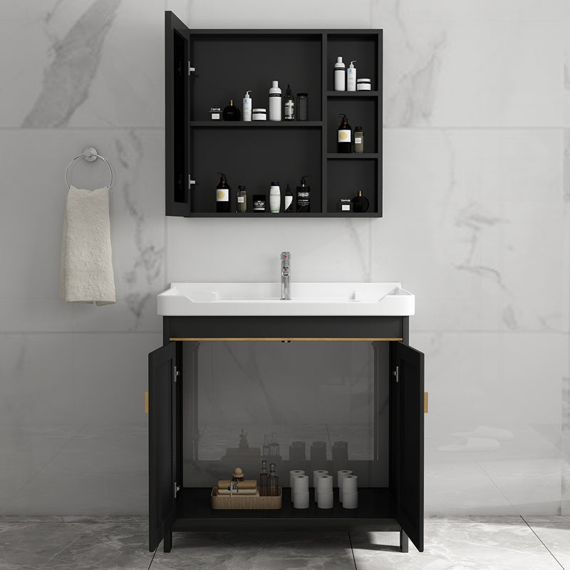 Free Standing Vanity Sink Ceramic Sink Drawers Faucet Vanity Set with Mirror Clearhalo 'Bathroom Remodel & Bathroom Fixtures' 'Bathroom Vanities' 'bathroom_vanities' 'Home Improvement' 'home_improvement' 'home_improvement_bathroom_vanities' 7160786