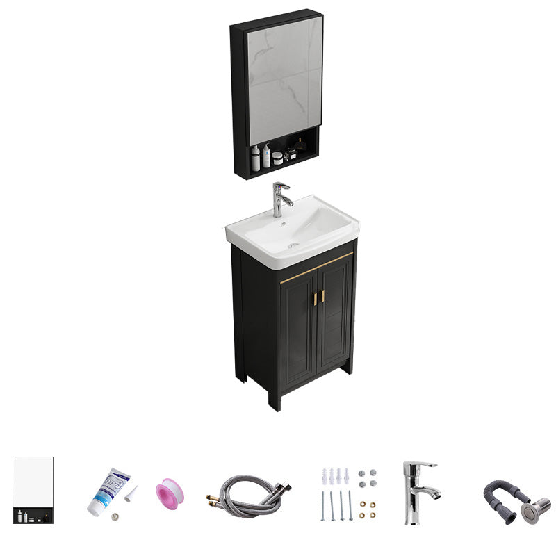 Free Standing Vanity Sink Ceramic Sink Drawers Faucet Vanity Set with Mirror Vanity & Faucet & Mirror Cabinet 20"L x 14"W x 32"H Towel Bar Not Included Clearhalo 'Bathroom Remodel & Bathroom Fixtures' 'Bathroom Vanities' 'bathroom_vanities' 'Home Improvement' 'home_improvement' 'home_improvement_bathroom_vanities' 7160787
