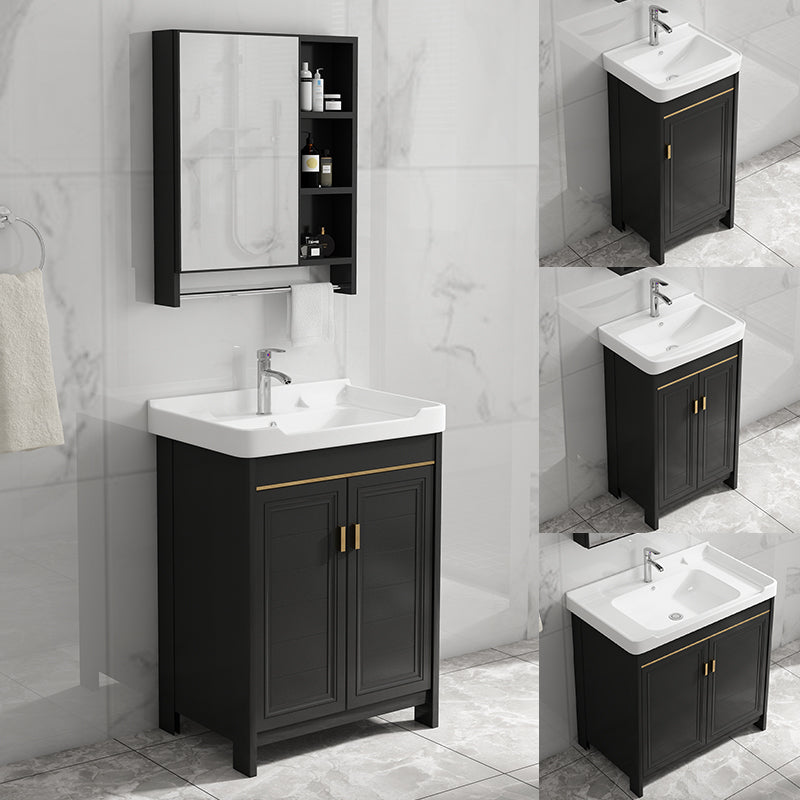Free Standing Vanity Sink Ceramic Sink Drawers Faucet Vanity Set with Mirror Clearhalo 'Bathroom Remodel & Bathroom Fixtures' 'Bathroom Vanities' 'bathroom_vanities' 'Home Improvement' 'home_improvement' 'home_improvement_bathroom_vanities' 7160789