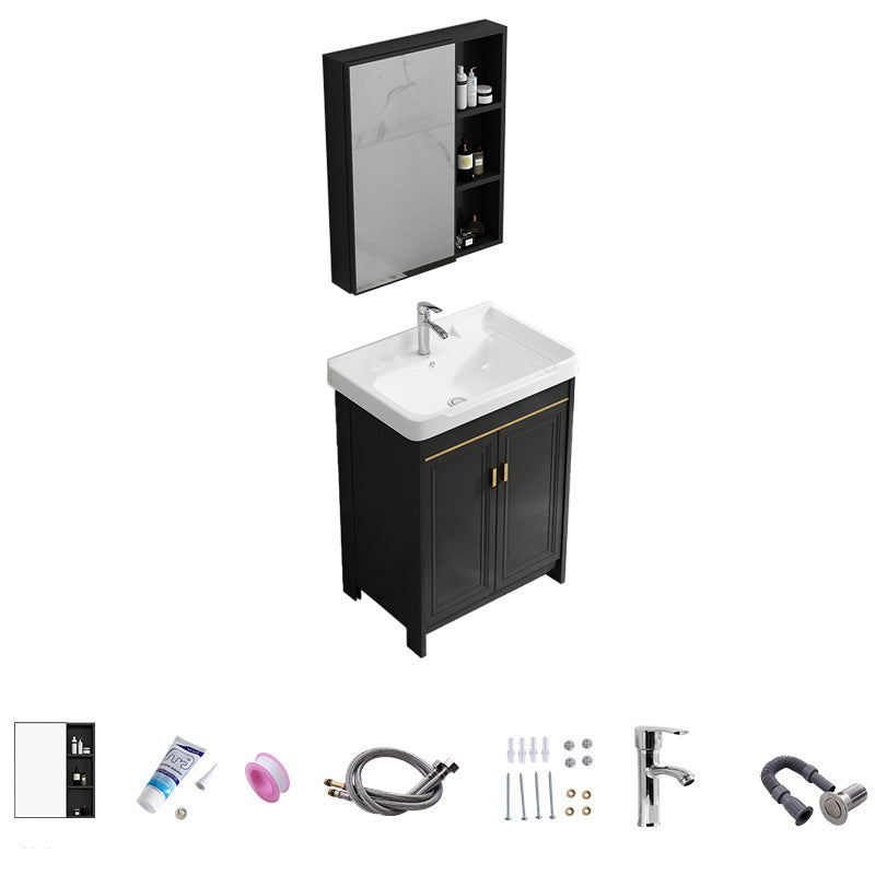 Free Standing Vanity Sink Ceramic Sink Drawers Faucet Vanity Set with Mirror Vanity & Faucet & Mirror Cabinet 24"L x 16"W x 32"H Towel Bar Not Included Clearhalo 'Bathroom Remodel & Bathroom Fixtures' 'Bathroom Vanities' 'bathroom_vanities' 'Home Improvement' 'home_improvement' 'home_improvement_bathroom_vanities' 7160790
