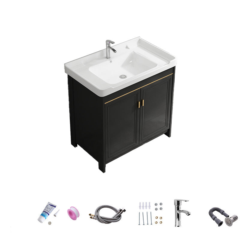 Free Standing Vanity Sink Ceramic Sink Drawers Faucet Vanity Set with Mirror Vanity & Faucet 28"L x 19"W x 32"H Towel Bar Not Included Clearhalo 'Bathroom Remodel & Bathroom Fixtures' 'Bathroom Vanities' 'bathroom_vanities' 'Home Improvement' 'home_improvement' 'home_improvement_bathroom_vanities' 7160798