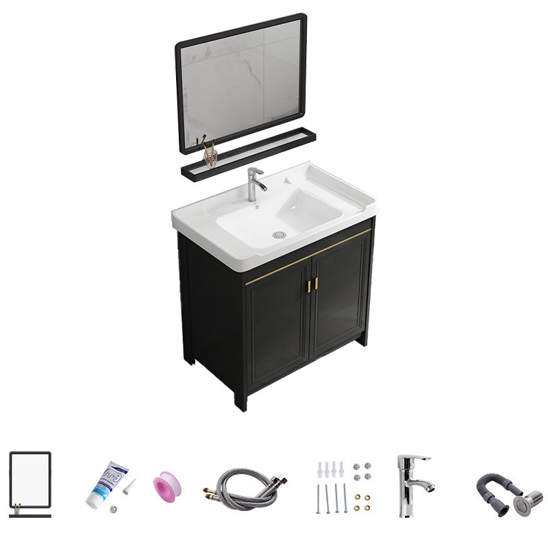 Free Standing Vanity Sink Ceramic Sink Drawers Faucet Vanity Set with Mirror Vanity & Faucet & Mirrors 28"L x 19"W x 32"H Towel Bar Not Included Clearhalo 'Bathroom Remodel & Bathroom Fixtures' 'Bathroom Vanities' 'bathroom_vanities' 'Home Improvement' 'home_improvement' 'home_improvement_bathroom_vanities' 7160799