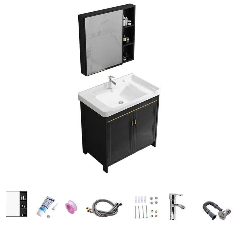 Free Standing Vanity Sink Ceramic Sink Drawers Faucet Vanity Set with Mirror Vanity & Faucet & Mirror Cabinet 32"L x 19"W x 32"H Towel Bar Not Included Clearhalo 'Bathroom Remodel & Bathroom Fixtures' 'Bathroom Vanities' 'bathroom_vanities' 'Home Improvement' 'home_improvement' 'home_improvement_bathroom_vanities' 7160809