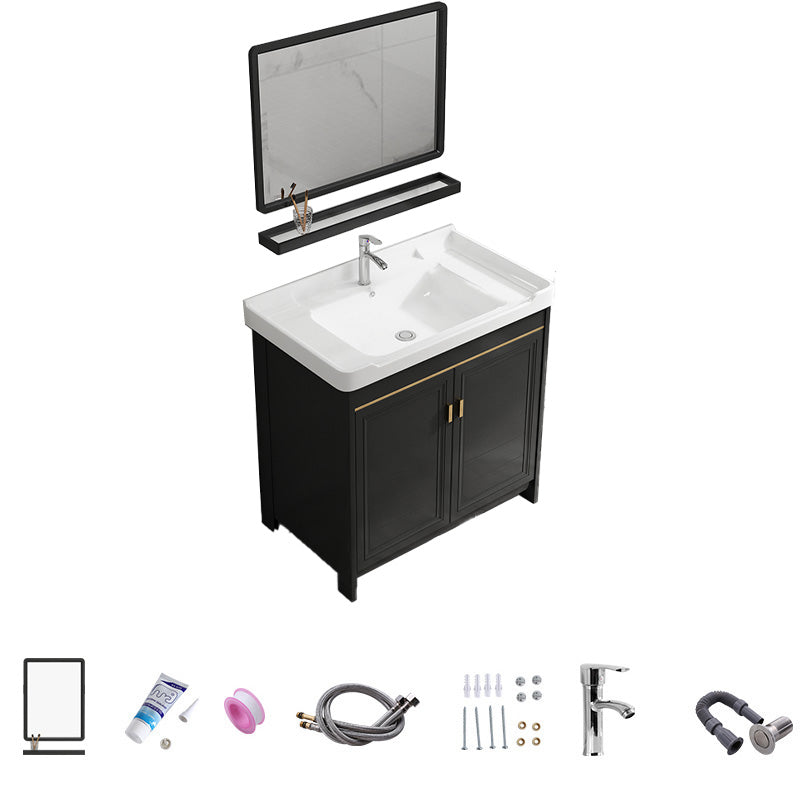 Free Standing Vanity Sink Ceramic Sink Drawers Faucet Vanity Set with Mirror Vanity & Faucet & Mirrors 32"L x 19"W x 32"H Towel Bar Not Included Clearhalo 'Bathroom Remodel & Bathroom Fixtures' 'Bathroom Vanities' 'bathroom_vanities' 'Home Improvement' 'home_improvement' 'home_improvement_bathroom_vanities' 7160810