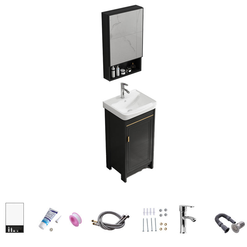 Free Standing Vanity Sink Ceramic Sink Drawers Faucet Vanity Set with Mirror Vanity & Faucet & Mirror Cabinet 17"L x 14"W x 32"H Towel Bar Not Included Clearhalo 'Bathroom Remodel & Bathroom Fixtures' 'Bathroom Vanities' 'bathroom_vanities' 'Home Improvement' 'home_improvement' 'home_improvement_bathroom_vanities' 7160811