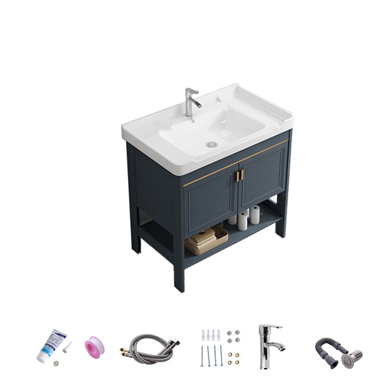 Free Standing Vanity Set Ceramic Sink Drawer Faucet Vanity with Mirror Vanity & Faucet 32"L x 19"W x 32"H Towel Bar Not Included Clearhalo 'Bathroom Remodel & Bathroom Fixtures' 'Bathroom Vanities' 'bathroom_vanities' 'Home Improvement' 'home_improvement' 'home_improvement_bathroom_vanities' 7160827
