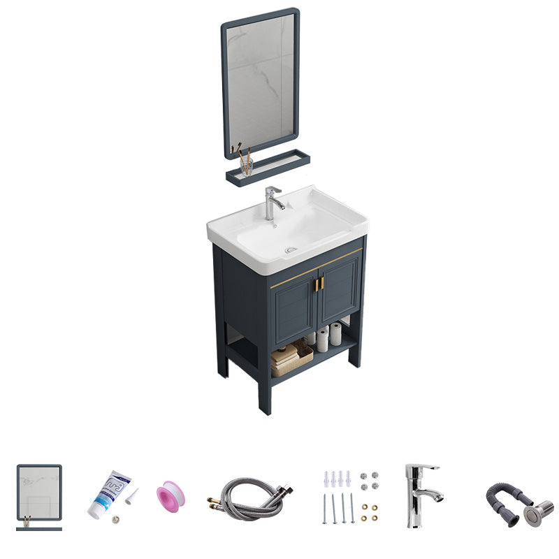 Free Standing Vanity Set Ceramic Sink Drawer Faucet Vanity with Mirror Vanity & Faucet & Mirrors 24"L x 16"W x 32"H Towel Bar Not Included Clearhalo 'Bathroom Remodel & Bathroom Fixtures' 'Bathroom Vanities' 'bathroom_vanities' 'Home Improvement' 'home_improvement' 'home_improvement_bathroom_vanities' 7160830