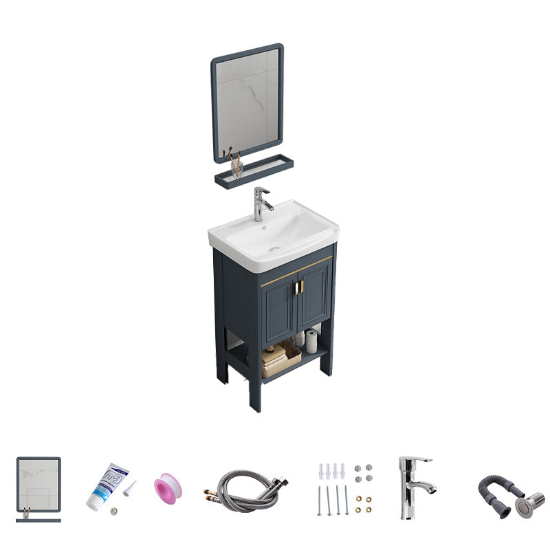 Free Standing Vanity Set Ceramic Sink Drawer Faucet Vanity with Mirror Vanity & Faucet & Mirrors 20"L x 14"W x 32"H Towel Bar Not Included Clearhalo 'Bathroom Remodel & Bathroom Fixtures' 'Bathroom Vanities' 'bathroom_vanities' 'Home Improvement' 'home_improvement' 'home_improvement_bathroom_vanities' 7160831