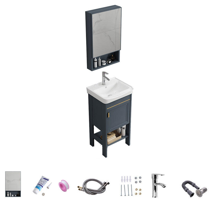 Free Standing Vanity Set Ceramic Sink Drawer Faucet Vanity with Mirror Vanity & Faucet & Mirror Cabinet 17"L x 14"W x 32"H Towel Bar Not Included Clearhalo 'Bathroom Remodel & Bathroom Fixtures' 'Bathroom Vanities' 'bathroom_vanities' 'Home Improvement' 'home_improvement' 'home_improvement_bathroom_vanities' 7160835