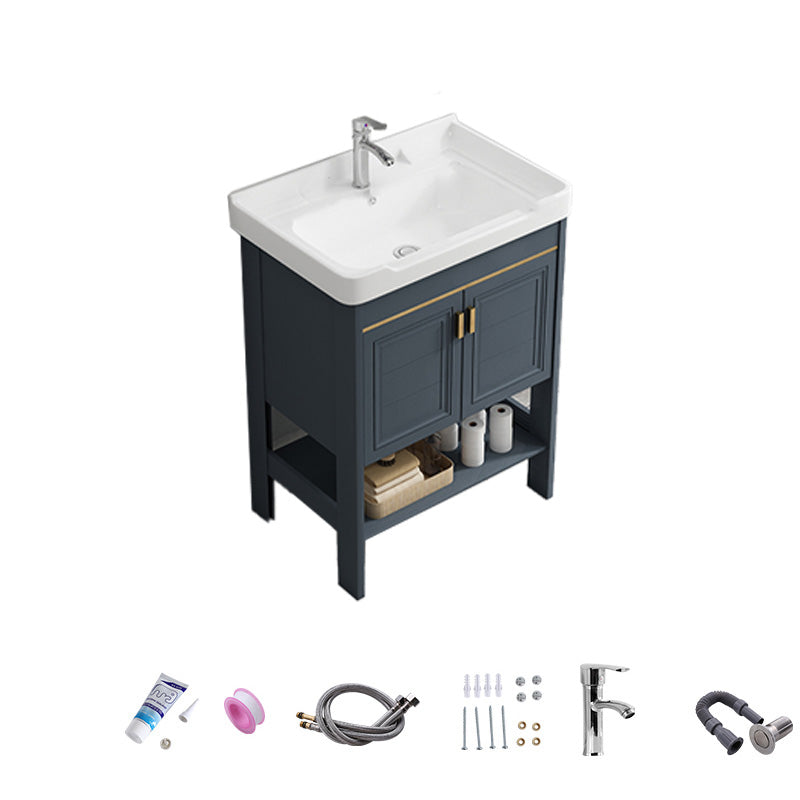 Free Standing Vanity Set Ceramic Sink Drawer Faucet Vanity with Mirror Vanity & Faucet 24"L x 16"W x 32"H Towel Bar Not Included Clearhalo 'Bathroom Remodel & Bathroom Fixtures' 'Bathroom Vanities' 'bathroom_vanities' 'Home Improvement' 'home_improvement' 'home_improvement_bathroom_vanities' 7160837