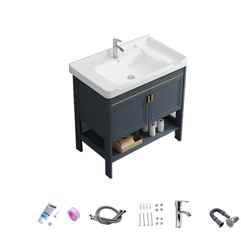 Free Standing Vanity Set Ceramic Sink Drawer Faucet Vanity with Mirror Vanity & Faucet 28"L x 19"W x 32"H Towel Bar Not Included Clearhalo 'Bathroom Remodel & Bathroom Fixtures' 'Bathroom Vanities' 'bathroom_vanities' 'Home Improvement' 'home_improvement' 'home_improvement_bathroom_vanities' 7160838