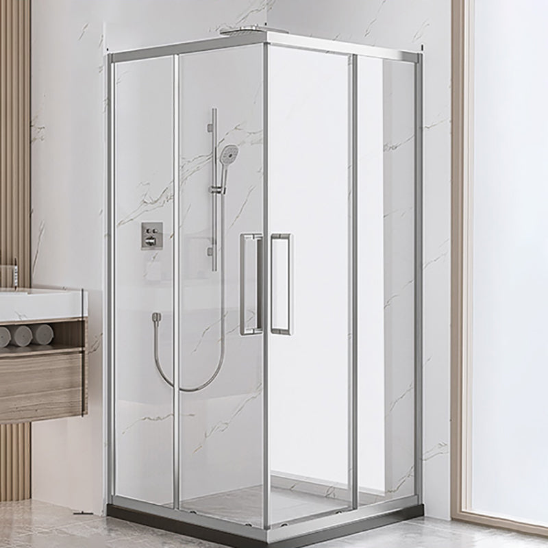 Square Shower Enclosure Tempered Glass Shower Enclosure with Door Handles Silver Clearhalo 'Bathroom Remodel & Bathroom Fixtures' 'Home Improvement' 'home_improvement' 'home_improvement_shower_stalls_enclosures' 'Shower Stalls & Enclosures' 'shower_stalls_enclosures' 'Showers & Bathtubs' 7161007