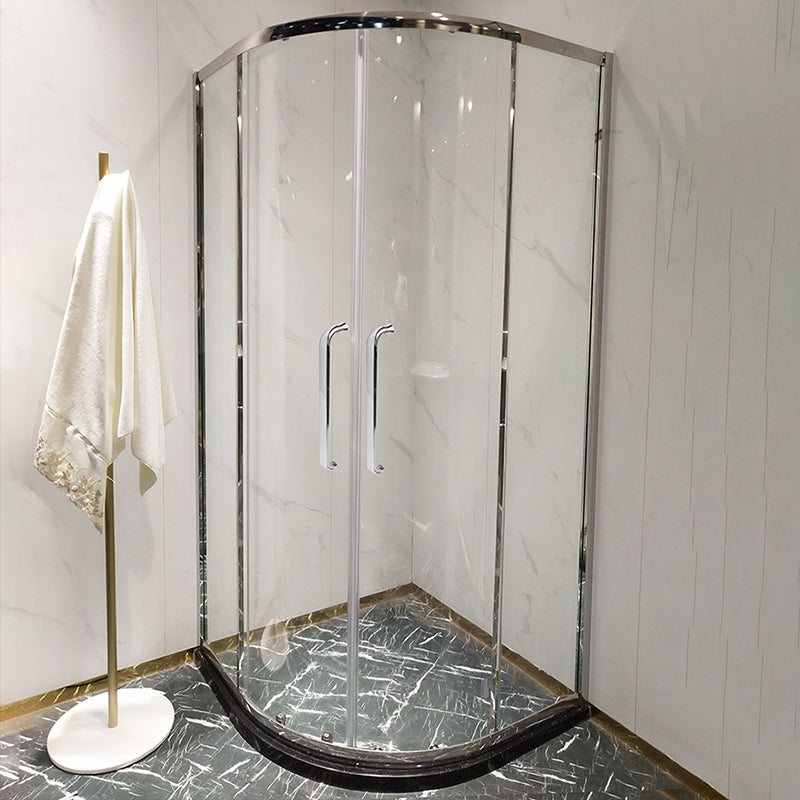 Round Shower Enclosure Clear Tempered Shower Enclosure on Corner Brass Clearhalo 'Bathroom Remodel & Bathroom Fixtures' 'Home Improvement' 'home_improvement' 'home_improvement_shower_stalls_enclosures' 'Shower Stalls & Enclosures' 'shower_stalls_enclosures' 'Showers & Bathtubs' 7161021