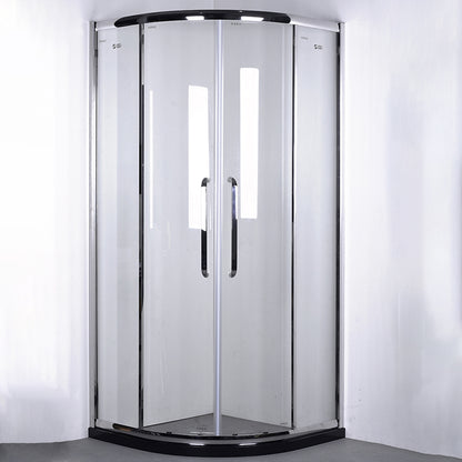 Round Shower Enclosure Clear Tempered Shower Enclosure on Corner Silver Clearhalo 'Bathroom Remodel & Bathroom Fixtures' 'Home Improvement' 'home_improvement' 'home_improvement_shower_stalls_enclosures' 'Shower Stalls & Enclosures' 'shower_stalls_enclosures' 'Showers & Bathtubs' 7161023