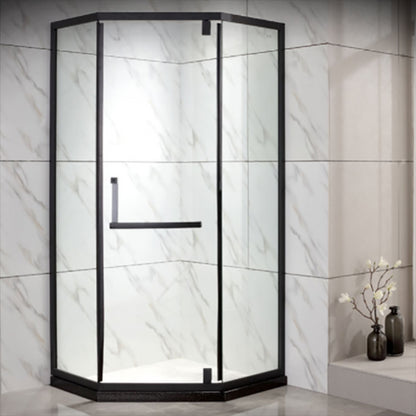 Black Stainless Steel Shower Stall Clear Pivot Shower Enclosure with Fixed Panel Right Clearhalo 'Bathroom Remodel & Bathroom Fixtures' 'Home Improvement' 'home_improvement' 'home_improvement_shower_stalls_enclosures' 'Shower Stalls & Enclosures' 'shower_stalls_enclosures' 'Showers & Bathtubs' 7161063