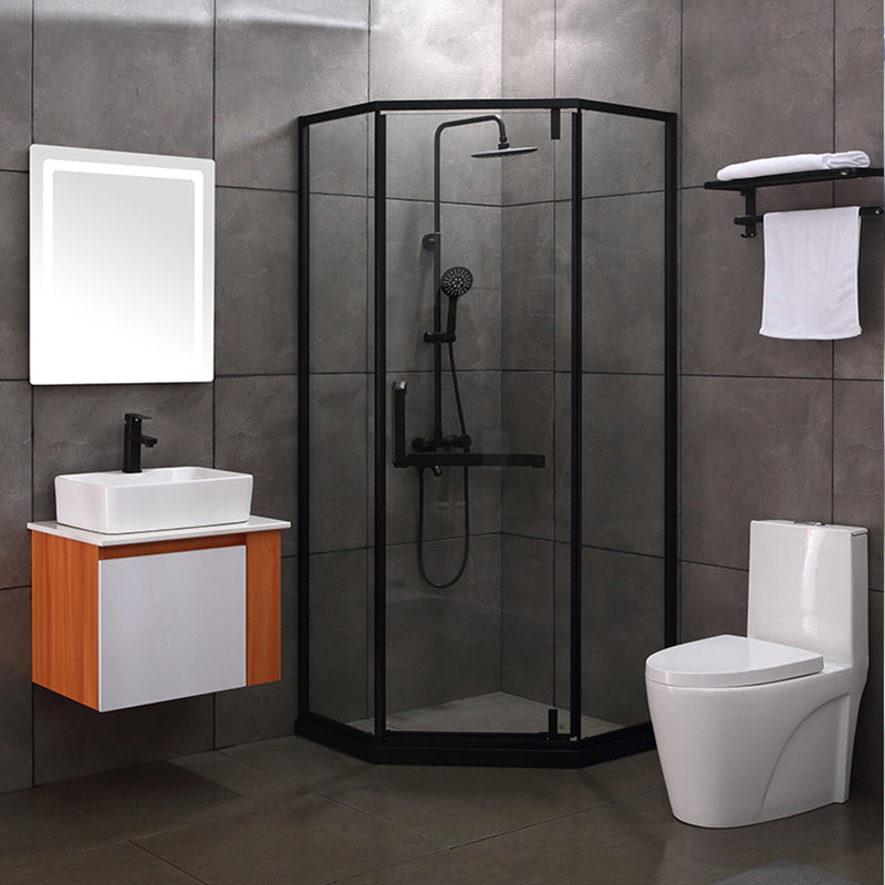 Black Stainless Steel Shower Stall Clear Pivot Shower Enclosure with Fixed Panel Clearhalo 'Bathroom Remodel & Bathroom Fixtures' 'Home Improvement' 'home_improvement' 'home_improvement_shower_stalls_enclosures' 'Shower Stalls & Enclosures' 'shower_stalls_enclosures' 'Showers & Bathtubs' 7161064