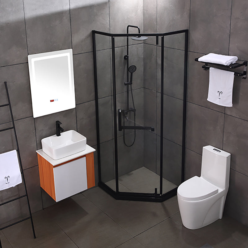 Black Stainless Steel Shower Stall Clear Pivot Shower Enclosure with Fixed Panel Clearhalo 'Bathroom Remodel & Bathroom Fixtures' 'Home Improvement' 'home_improvement' 'home_improvement_shower_stalls_enclosures' 'Shower Stalls & Enclosures' 'shower_stalls_enclosures' 'Showers & Bathtubs' 7161065