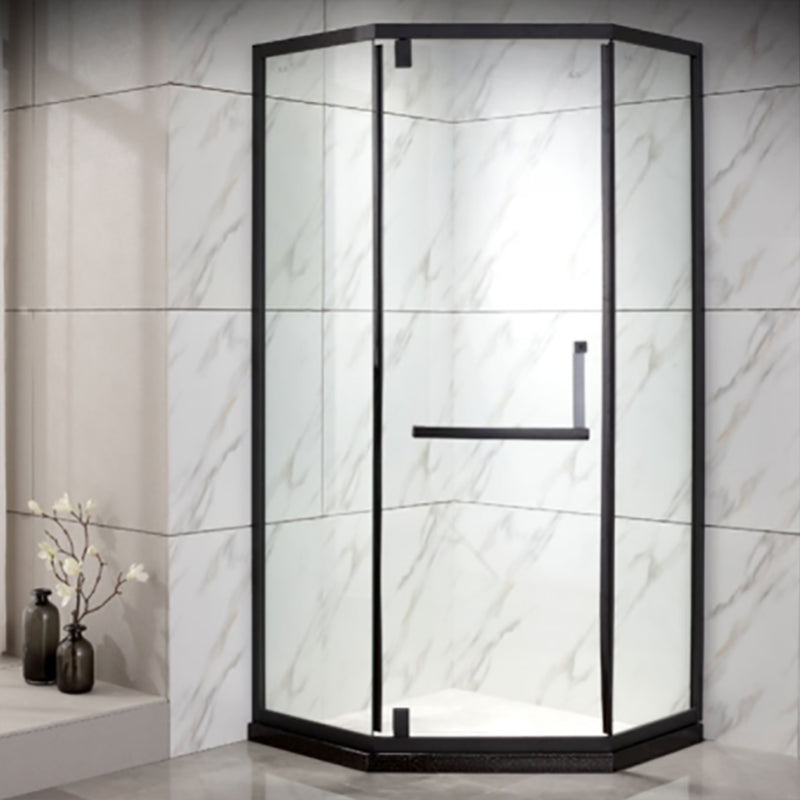 Black Stainless Steel Shower Stall Clear Pivot Shower Enclosure with Fixed Panel Left Clearhalo 'Bathroom Remodel & Bathroom Fixtures' 'Home Improvement' 'home_improvement' 'home_improvement_shower_stalls_enclosures' 'Shower Stalls & Enclosures' 'shower_stalls_enclosures' 'Showers & Bathtubs' 7161071
