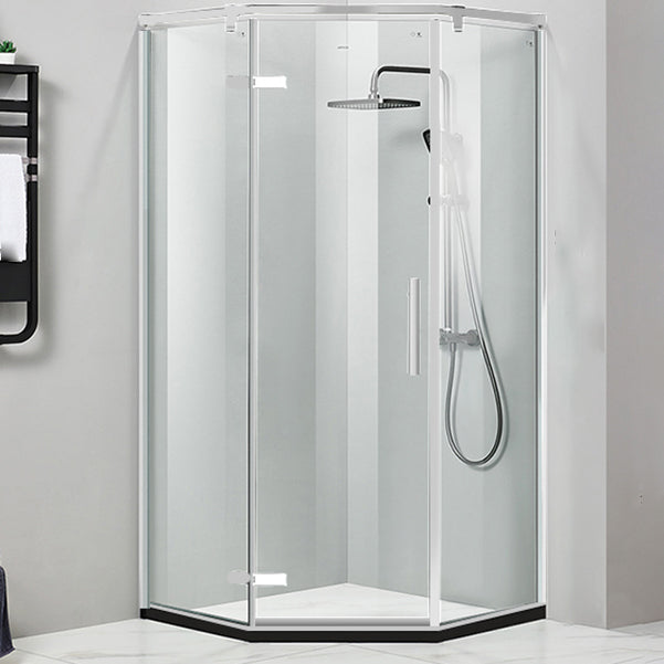Modern Style Neo-Angle Shower Enclosure Clear Glass Framed Shower Stall Silver Clearhalo 'Bathroom Remodel & Bathroom Fixtures' 'Home Improvement' 'home_improvement' 'home_improvement_shower_stalls_enclosures' 'Shower Stalls & Enclosures' 'shower_stalls_enclosures' 'Showers & Bathtubs' 7161149