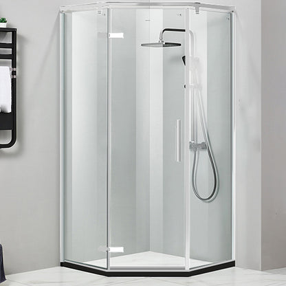 Modern Style Neo-Angle Shower Enclosure Clear Glass Framed Shower Stall Silver Clearhalo 'Bathroom Remodel & Bathroom Fixtures' 'Home Improvement' 'home_improvement' 'home_improvement_shower_stalls_enclosures' 'Shower Stalls & Enclosures' 'shower_stalls_enclosures' 'Showers & Bathtubs' 7161149