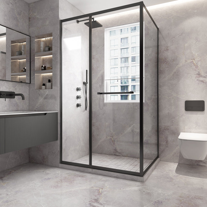 Black Framed Square Shower Enclosure Tempered Glass Shower Stall Clear Glass Clearhalo 'Bathroom Remodel & Bathroom Fixtures' 'Home Improvement' 'home_improvement' 'home_improvement_shower_stalls_enclosures' 'Shower Stalls & Enclosures' 'shower_stalls_enclosures' 'Showers & Bathtubs' 7161177