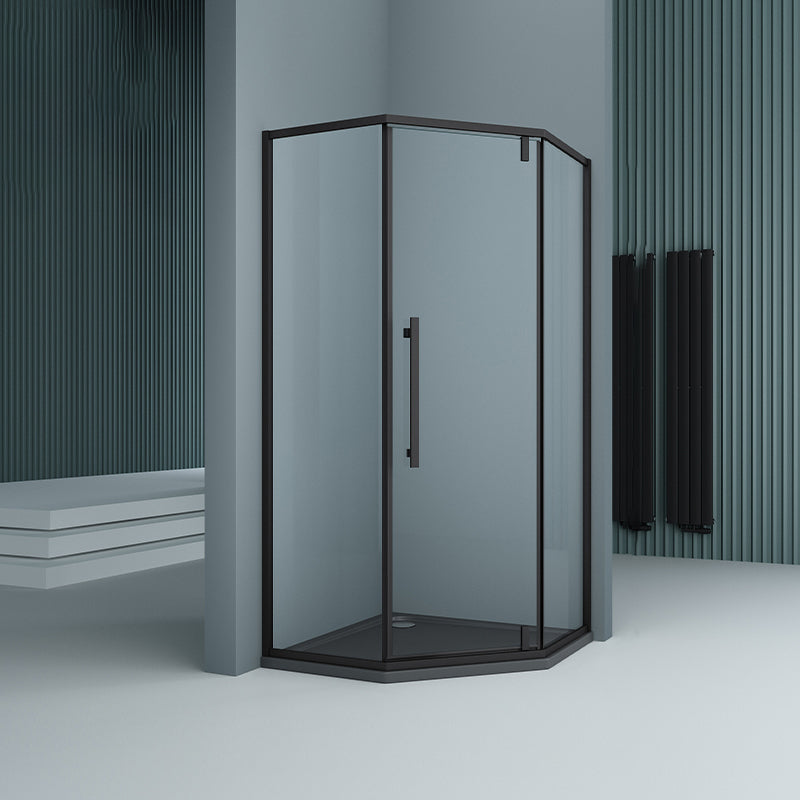 304 Stainless Steel Frame Shower Enclosure Neo-Angle Tempered Glass Shower Stall Right Black Clearhalo 'Bathroom Remodel & Bathroom Fixtures' 'Home Improvement' 'home_improvement' 'home_improvement_shower_stalls_enclosures' 'Shower Stalls & Enclosures' 'shower_stalls_enclosures' 'Showers & Bathtubs' 7161224