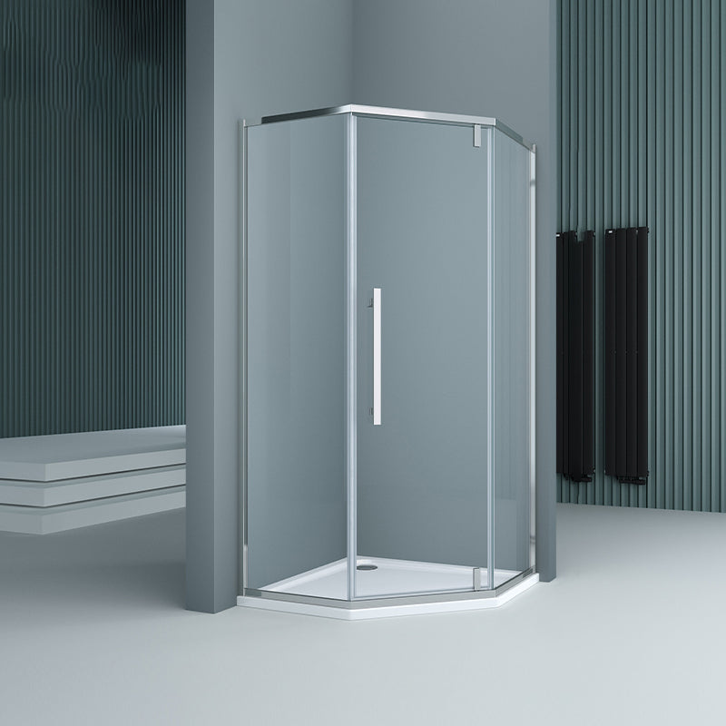 304 Stainless Steel Frame Shower Enclosure Neo-Angle Tempered Glass Shower Stall Right Silver Clearhalo 'Bathroom Remodel & Bathroom Fixtures' 'Home Improvement' 'home_improvement' 'home_improvement_shower_stalls_enclosures' 'Shower Stalls & Enclosures' 'shower_stalls_enclosures' 'Showers & Bathtubs' 7161227