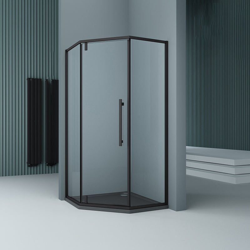 304 Stainless Steel Frame Shower Enclosure Neo-Angle Tempered Glass Shower Stall Left Black Clearhalo 'Bathroom Remodel & Bathroom Fixtures' 'Home Improvement' 'home_improvement' 'home_improvement_shower_stalls_enclosures' 'Shower Stalls & Enclosures' 'shower_stalls_enclosures' 'Showers & Bathtubs' 7161229