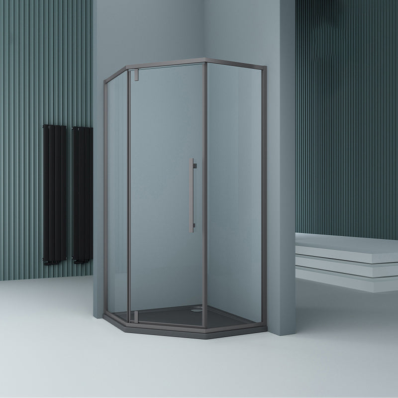 304 Stainless Steel Frame Shower Enclosure Neo-Angle Tempered Glass Shower Stall Left Gray Clearhalo 'Bathroom Remodel & Bathroom Fixtures' 'Home Improvement' 'home_improvement' 'home_improvement_shower_stalls_enclosures' 'Shower Stalls & Enclosures' 'shower_stalls_enclosures' 'Showers & Bathtubs' 7161231