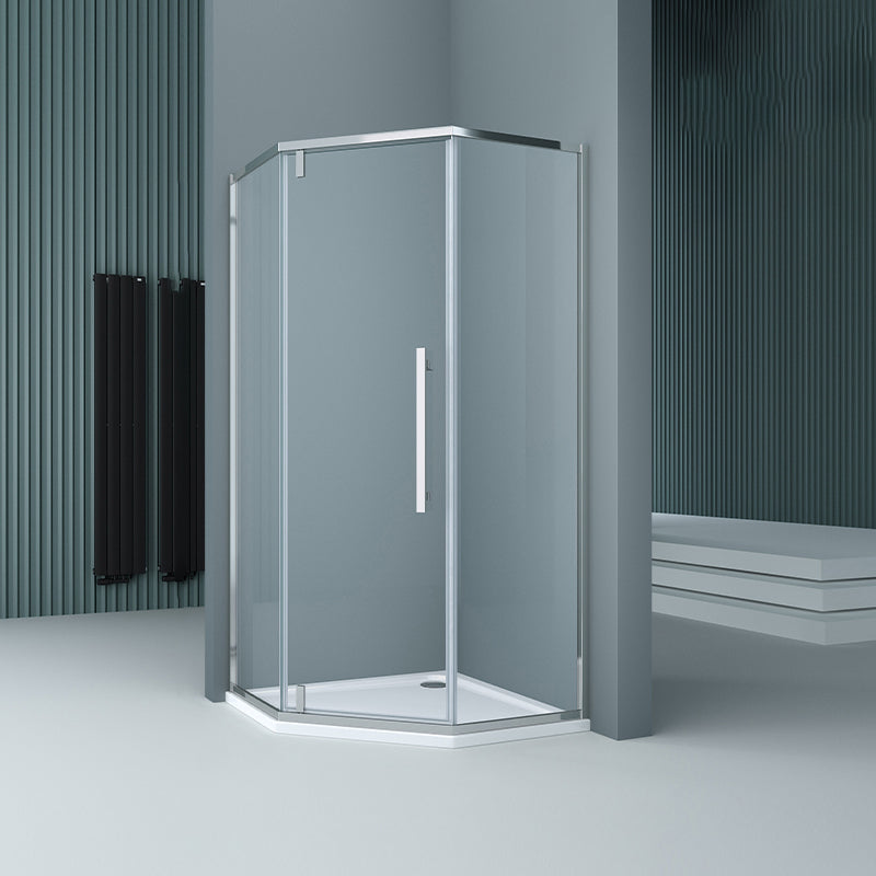 304 Stainless Steel Frame Shower Enclosure Neo-Angle Tempered Glass Shower Stall Left Silver Clearhalo 'Bathroom Remodel & Bathroom Fixtures' 'Home Improvement' 'home_improvement' 'home_improvement_shower_stalls_enclosures' 'Shower Stalls & Enclosures' 'shower_stalls_enclosures' 'Showers & Bathtubs' 7161233