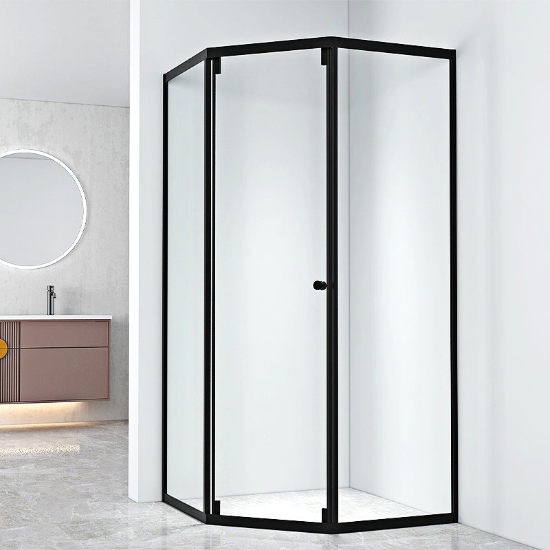 Black Framed Shower Enclosure Corner Single Sliding Shower Stall With Door Handles Left Clearhalo 'Bathroom Remodel & Bathroom Fixtures' 'Home Improvement' 'home_improvement' 'home_improvement_shower_stalls_enclosures' 'Shower Stalls & Enclosures' 'shower_stalls_enclosures' 'Showers & Bathtubs' 7161252