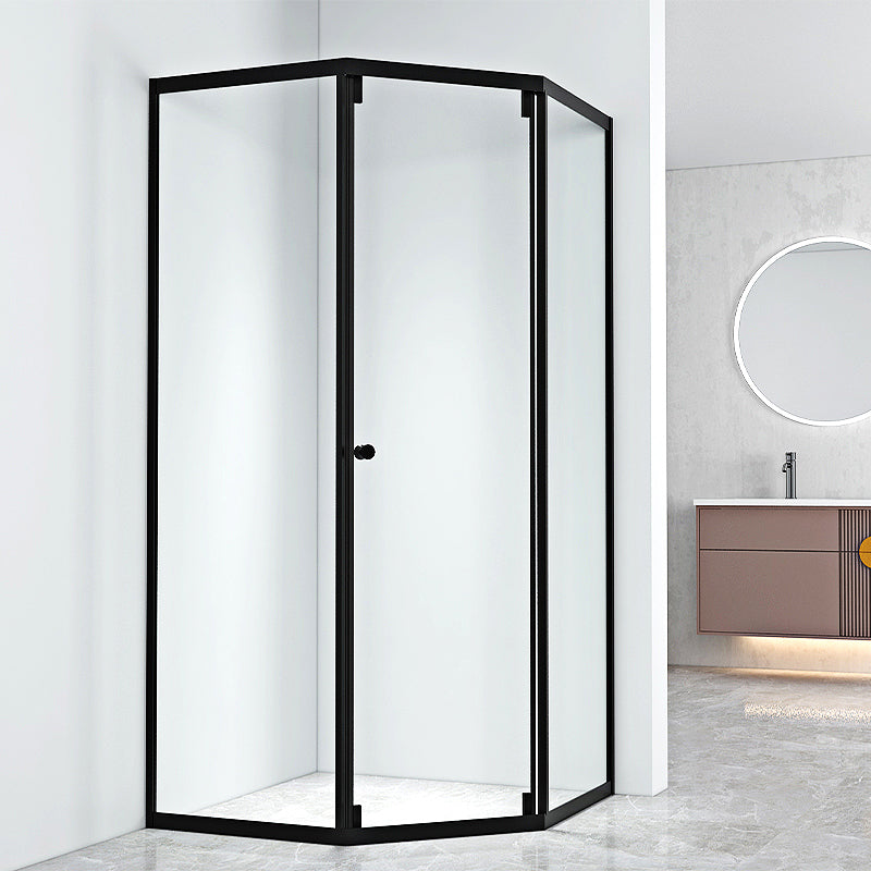Black Framed Shower Enclosure Corner Single Sliding Shower Stall With Door Handles Clearhalo 'Bathroom Remodel & Bathroom Fixtures' 'Home Improvement' 'home_improvement' 'home_improvement_shower_stalls_enclosures' 'Shower Stalls & Enclosures' 'shower_stalls_enclosures' 'Showers & Bathtubs' 7161253