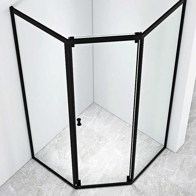 Black Framed Shower Enclosure Corner Single Sliding Shower Stall With Door Handles Clearhalo 'Bathroom Remodel & Bathroom Fixtures' 'Home Improvement' 'home_improvement' 'home_improvement_shower_stalls_enclosures' 'Shower Stalls & Enclosures' 'shower_stalls_enclosures' 'Showers & Bathtubs' 7161258