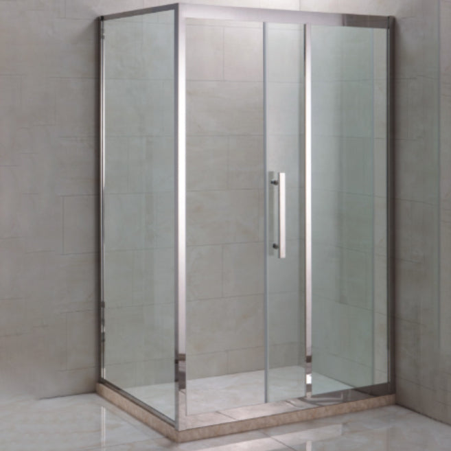 Silver Rectangle Shower Stall Clear Tempered Glass Shower Enclosure Clearhalo 'Bathroom Remodel & Bathroom Fixtures' 'Home Improvement' 'home_improvement' 'home_improvement_shower_stalls_enclosures' 'Shower Stalls & Enclosures' 'shower_stalls_enclosures' 'Showers & Bathtubs' 7161296